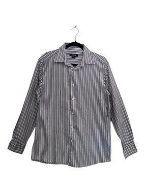 Claiborne Men’s Black, Purple and White Vertical Stripe Dress Shirt Size M